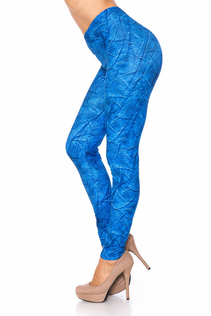 Wholesale Creamy Soft Blue Wrinkled Denim Kids Leggings - USA Fashion