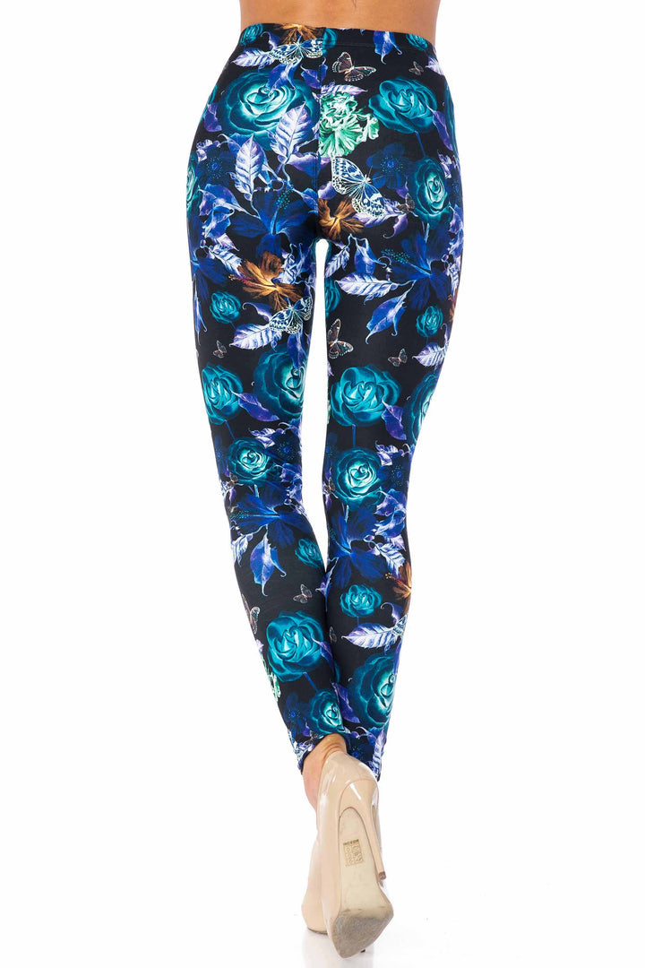 Wholesale Creamy Soft Electric Blue Floral Butterfly Kids Leggings - USA Fashion