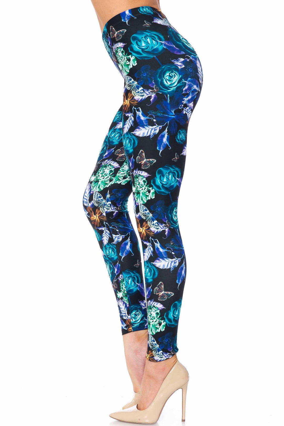 Wholesale Creamy Soft Electric Blue Floral Butterfly Kids Leggings - USA Fashion
