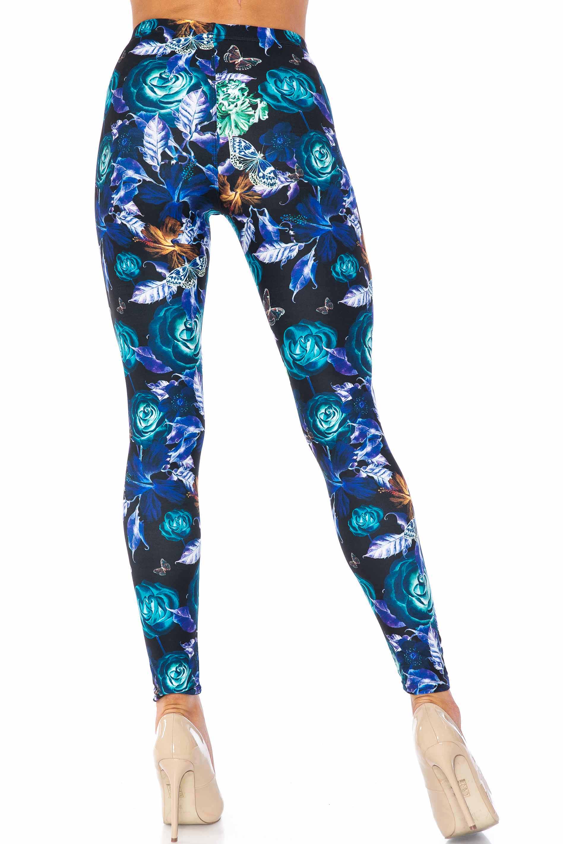 Wholesale Creamy Soft Electric Blue Floral Butterfly Kids Leggings - USA Fashion