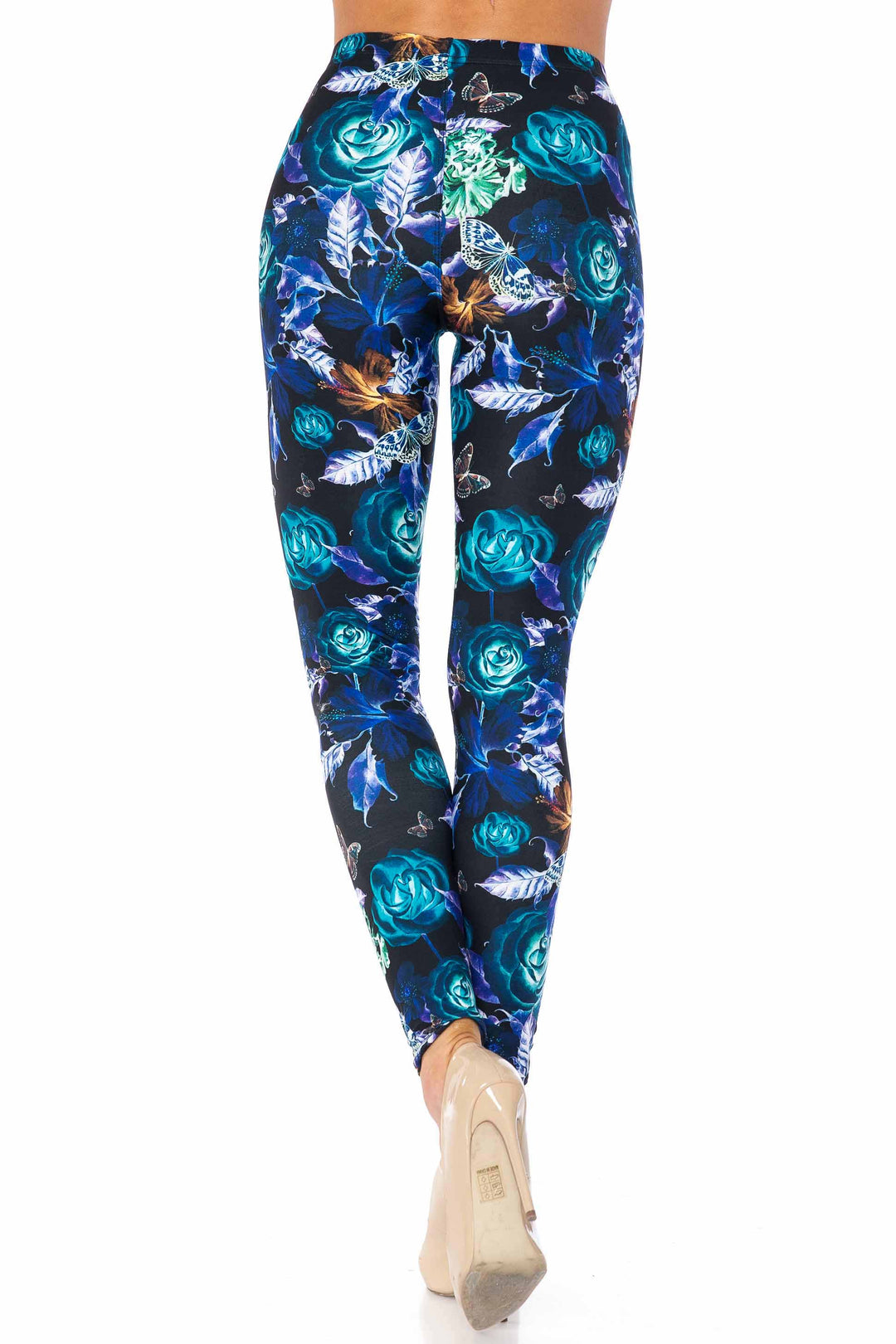 Wholesale Creamy Soft Electric Blue Floral Butterfly Kids Leggings - USA Fashion