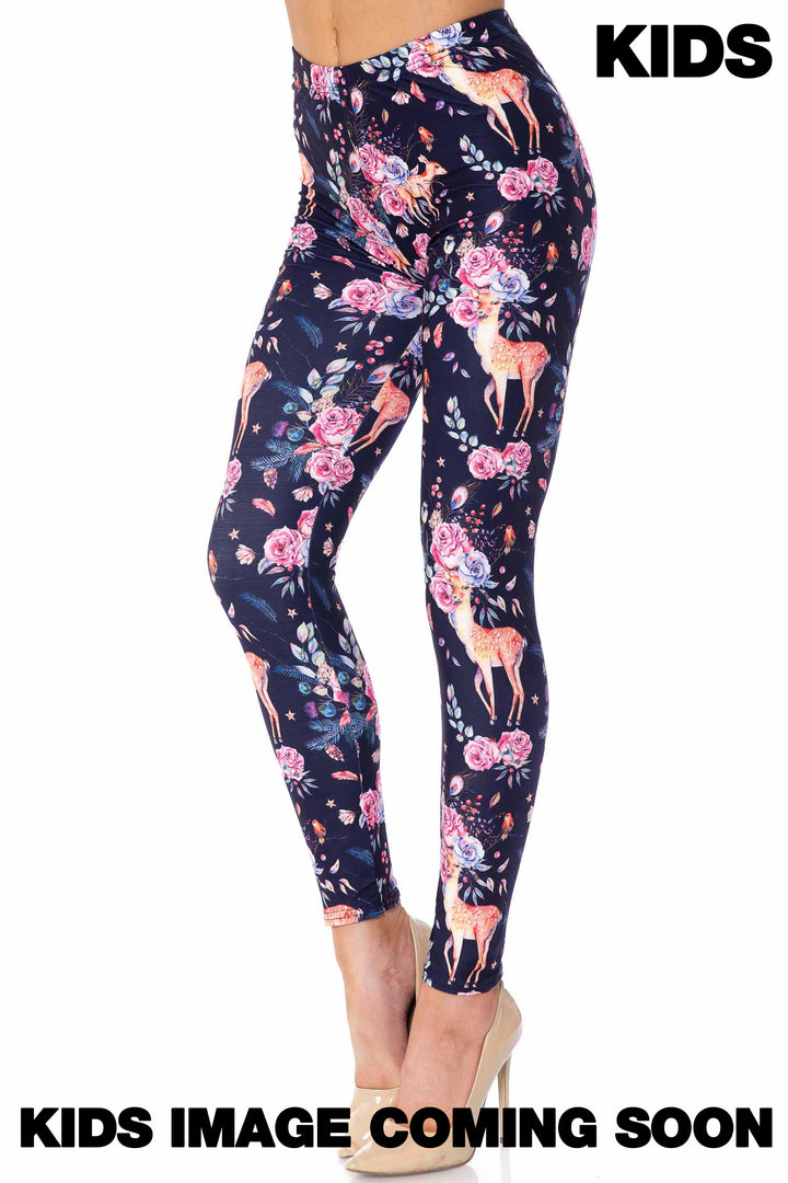 Wholesale Creamy Soft Woodland Floral Fawn Kids Leggings - USA Fashion
