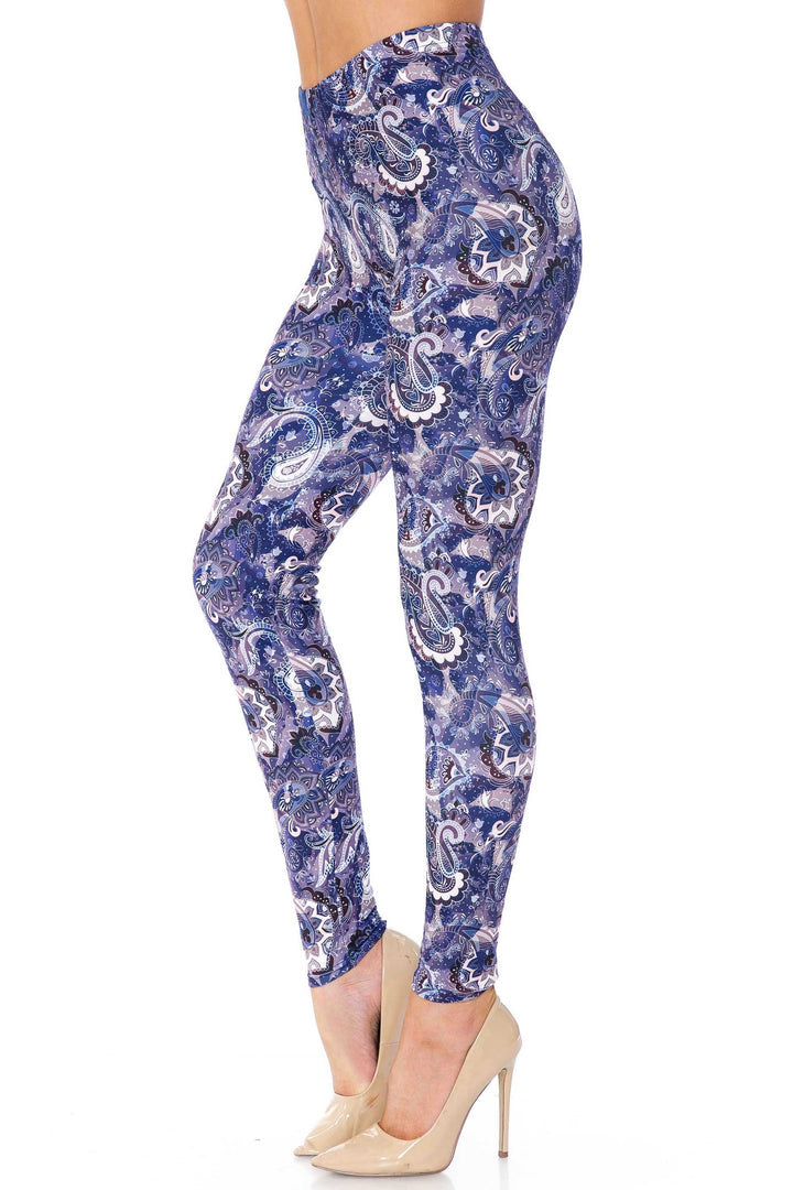 Wholesale Creamy Soft Indigo Blue Paisley Kids Leggings - USA Fashion
