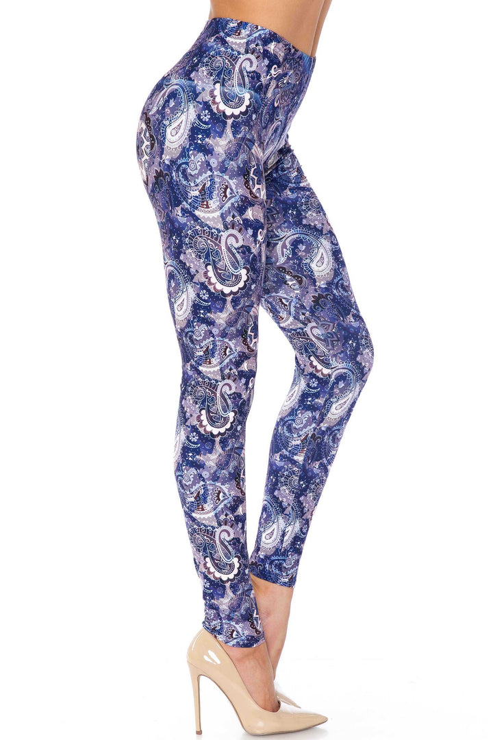 Wholesale Creamy Soft Indigo Blue Paisley Kids Leggings - USA Fashion