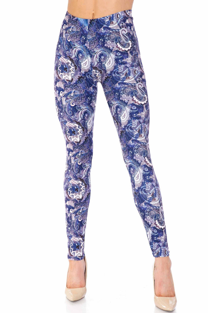 Wholesale Creamy Soft Indigo Blue Paisley Kids Leggings - USA Fashion