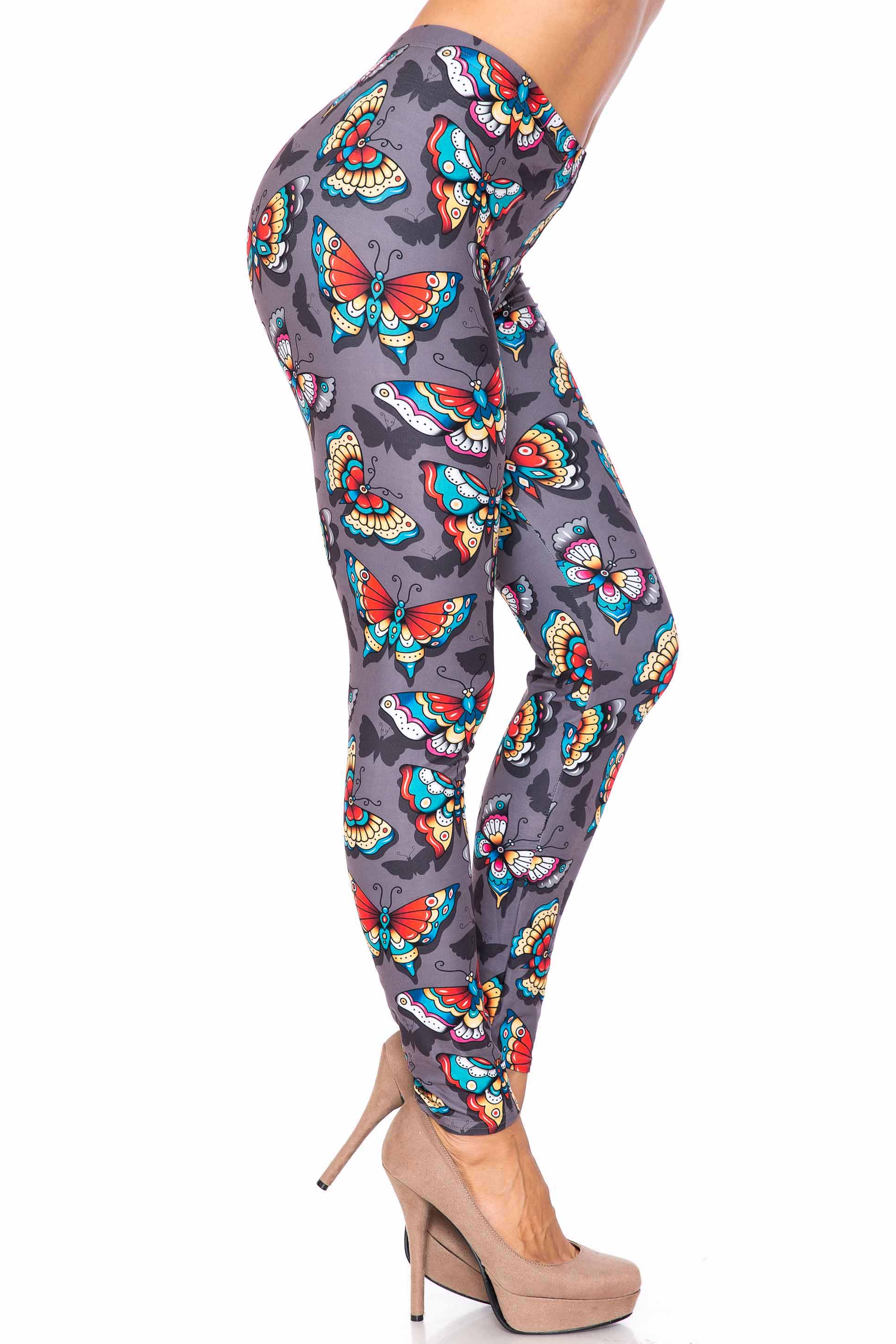 Wholesale Creamy Soft Jewel Tone Butterfly Kids Leggings - USA Fashion