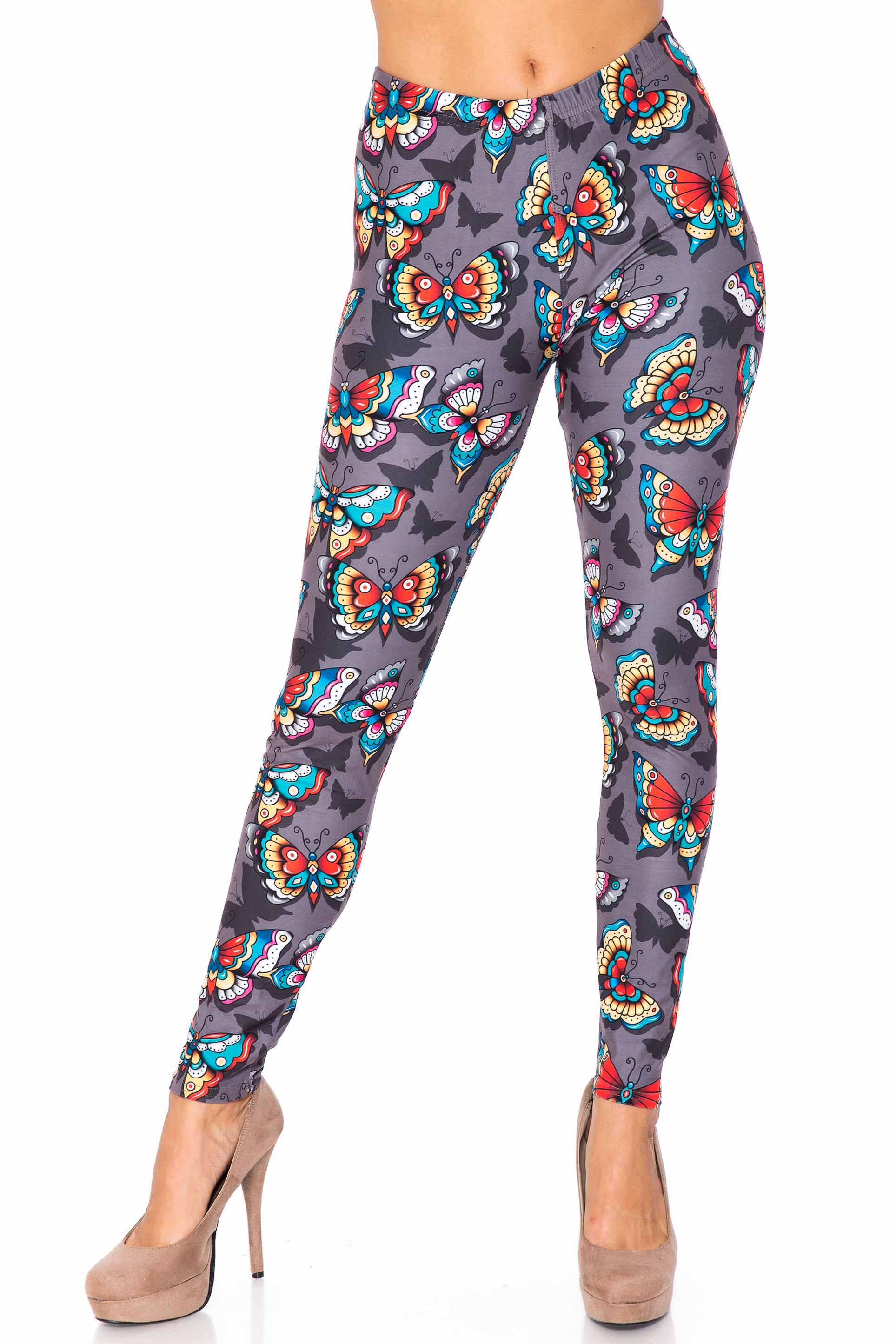 Wholesale Creamy Soft Jewel Tone Butterfly Kids Leggings - USA Fashion