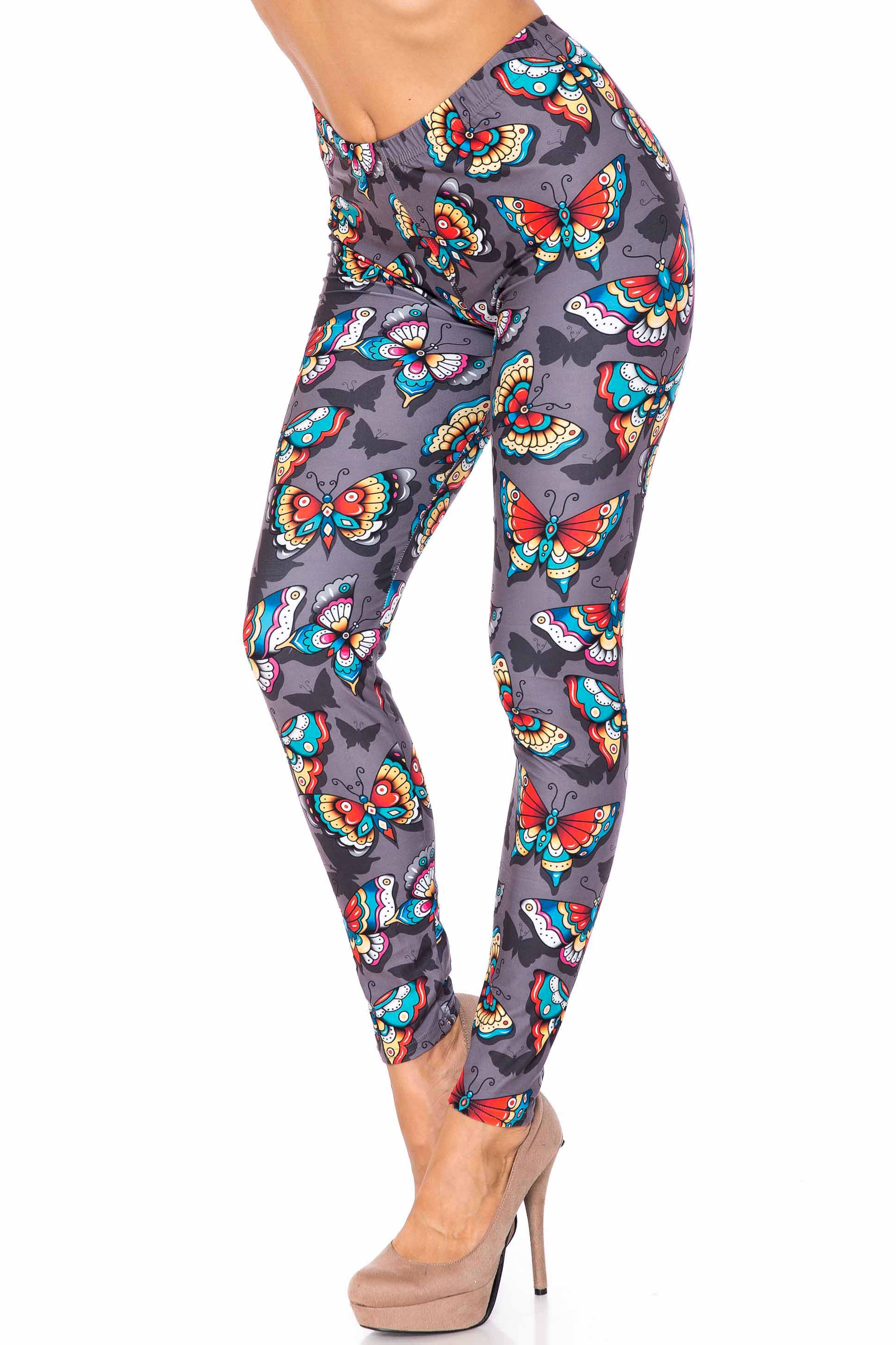 Wholesale Creamy Soft Jewel Tone Butterfly Kids Leggings - USA Fashion