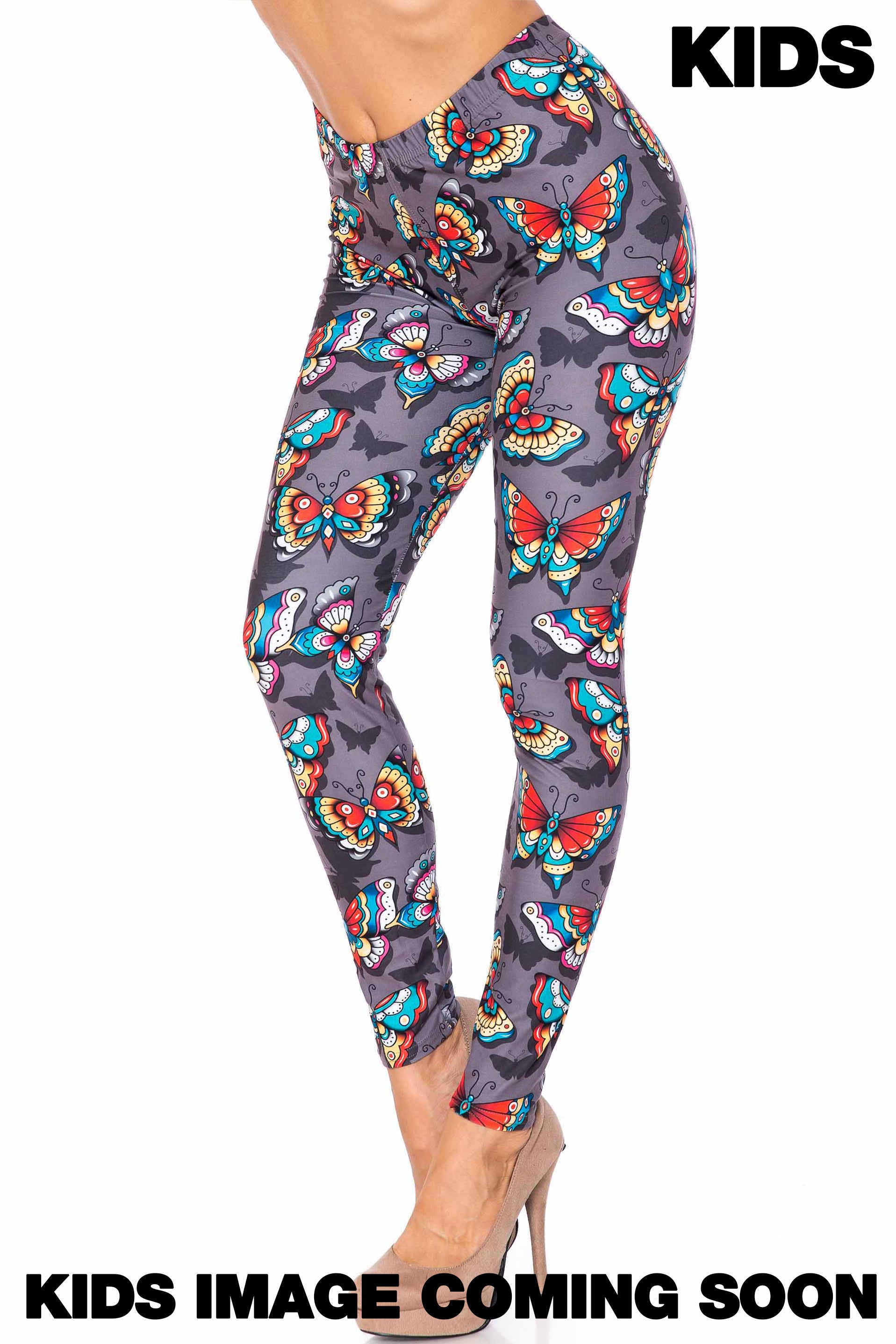 Wholesale Creamy Soft Jewel Tone Butterfly Kids Leggings - USA Fashion