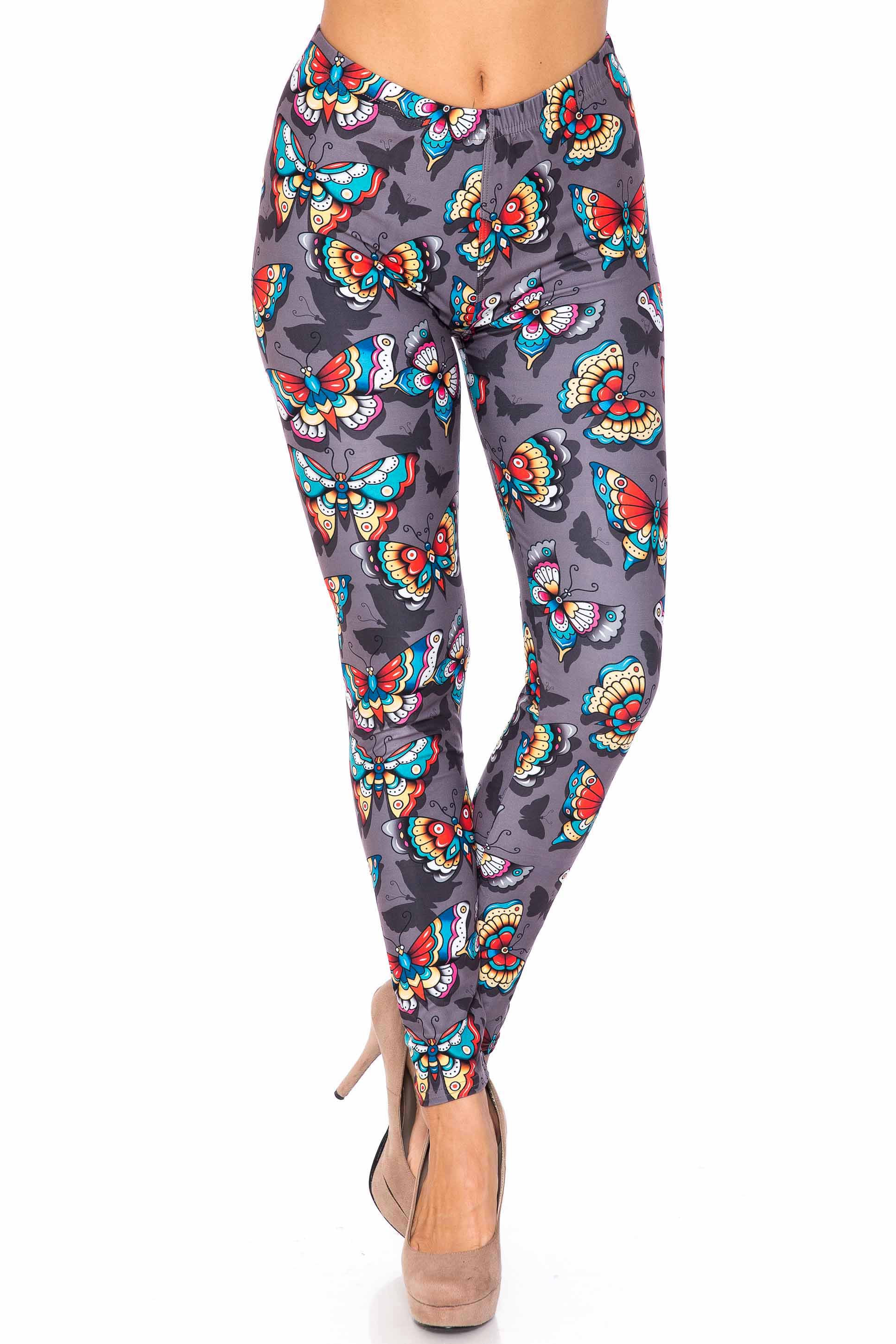 Wholesale Creamy Soft Jewel Tone Butterfly Kids Leggings - USA Fashion