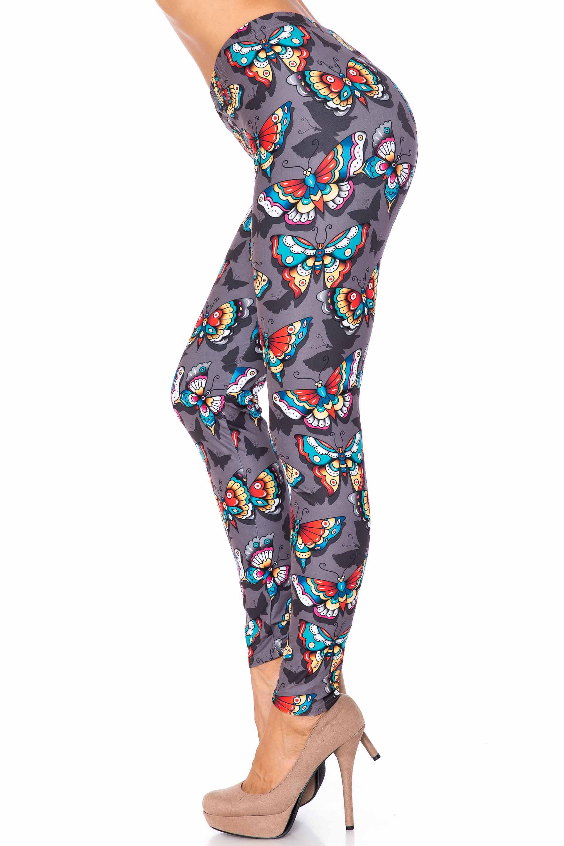 Wholesale Creamy Soft Jewel Tone Butterfly Kids Leggings - USA Fashion