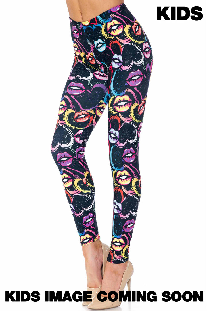 Wholesale Colorful Cartoon Lips and Hearts Kids Leggings - USA Fashion