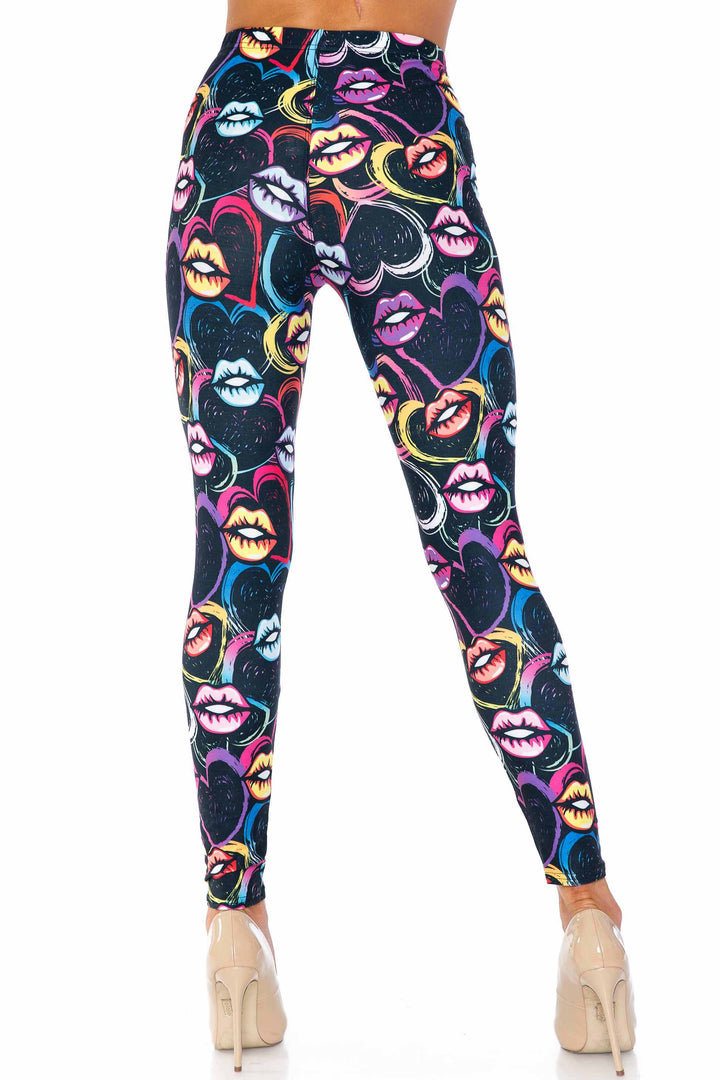 Wholesale Colorful Cartoon Lips and Hearts Kids Leggings - USA Fashion