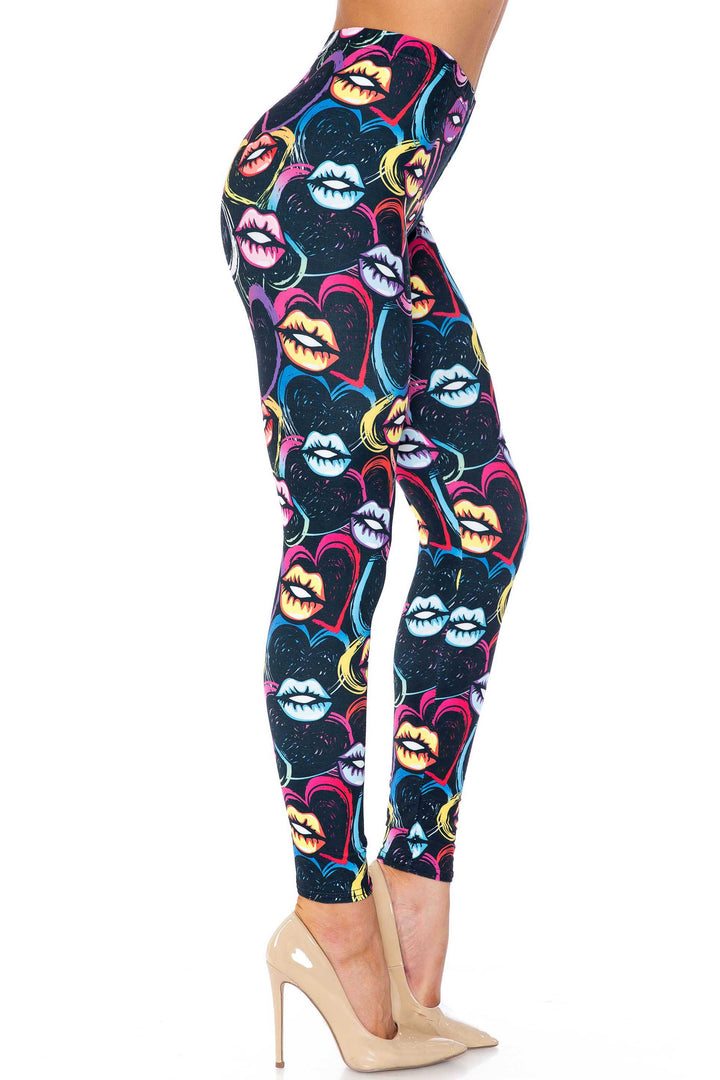 Wholesale Colorful Cartoon Lips and Hearts Kids Leggings - USA Fashion