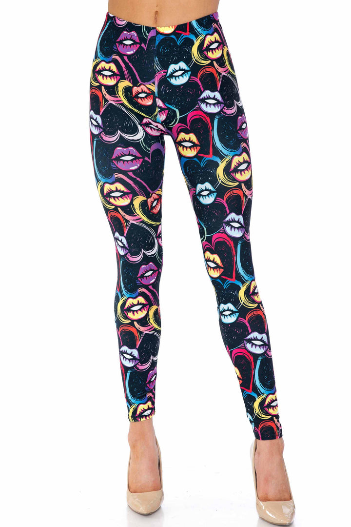 Wholesale Colorful Cartoon Lips and Hearts Kids Leggings - USA Fashion