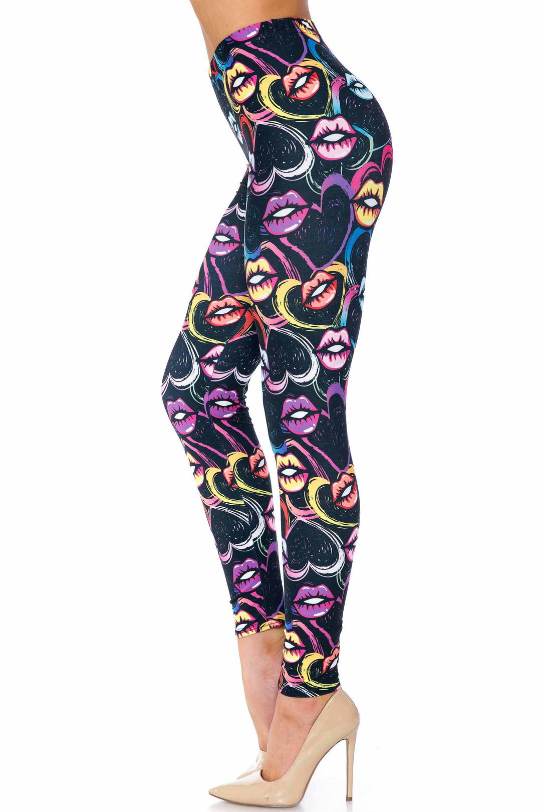 Wholesale Colorful Cartoon Lips and Hearts Kids Leggings - USA Fashion