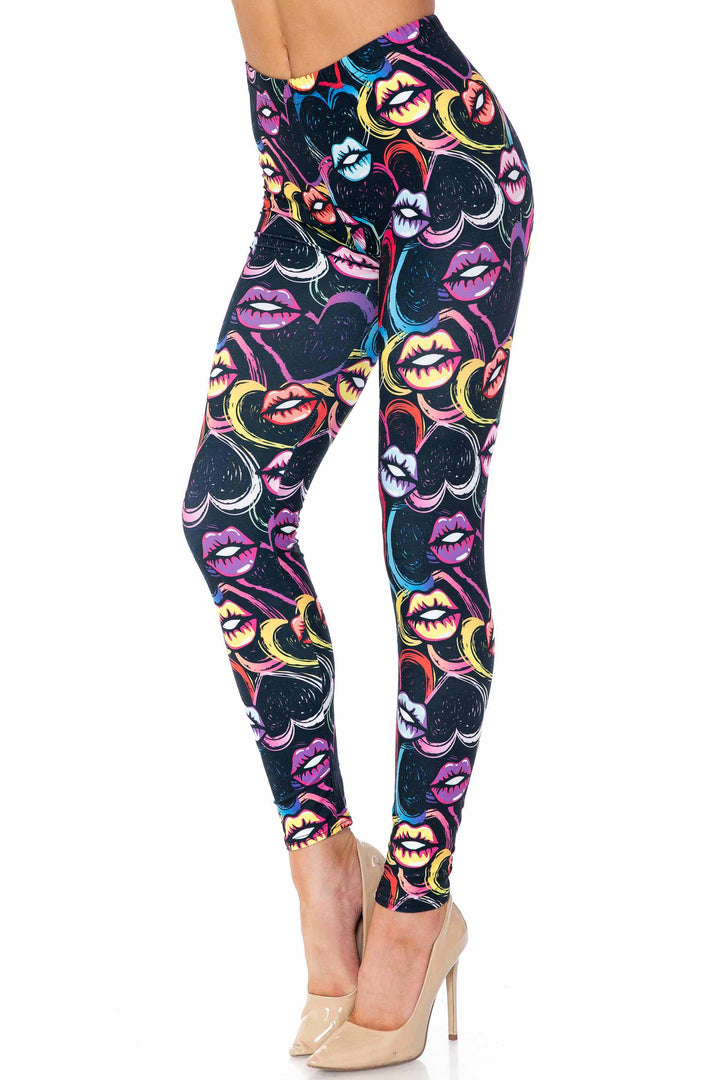 Wholesale Colorful Cartoon Lips and Hearts Kids Leggings - USA Fashion
