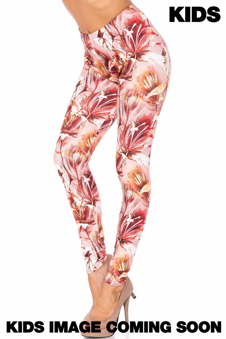 Wholesale Creamy Soft Mocha Floral Kids Leggings - USA Fashion