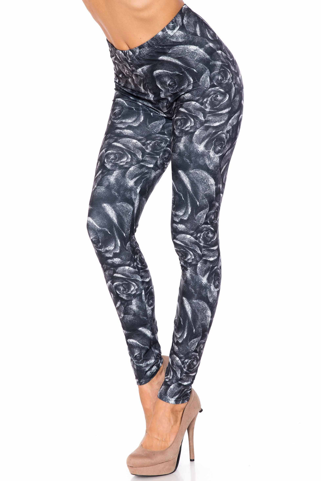Wholesale Creamy Soft Monochrome Rose Floral Kids Leggings - USA Fashion