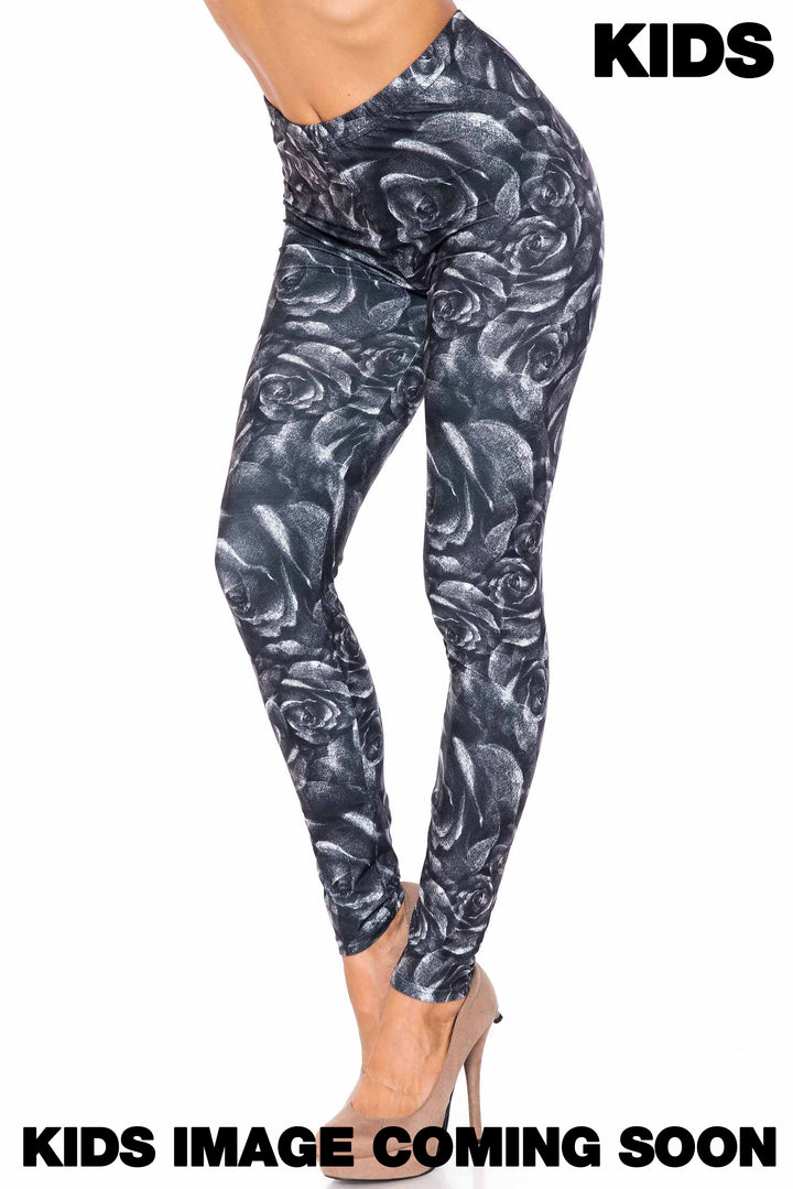 Wholesale Creamy Soft Monochrome Rose Floral Kids Leggings - USA Fashion