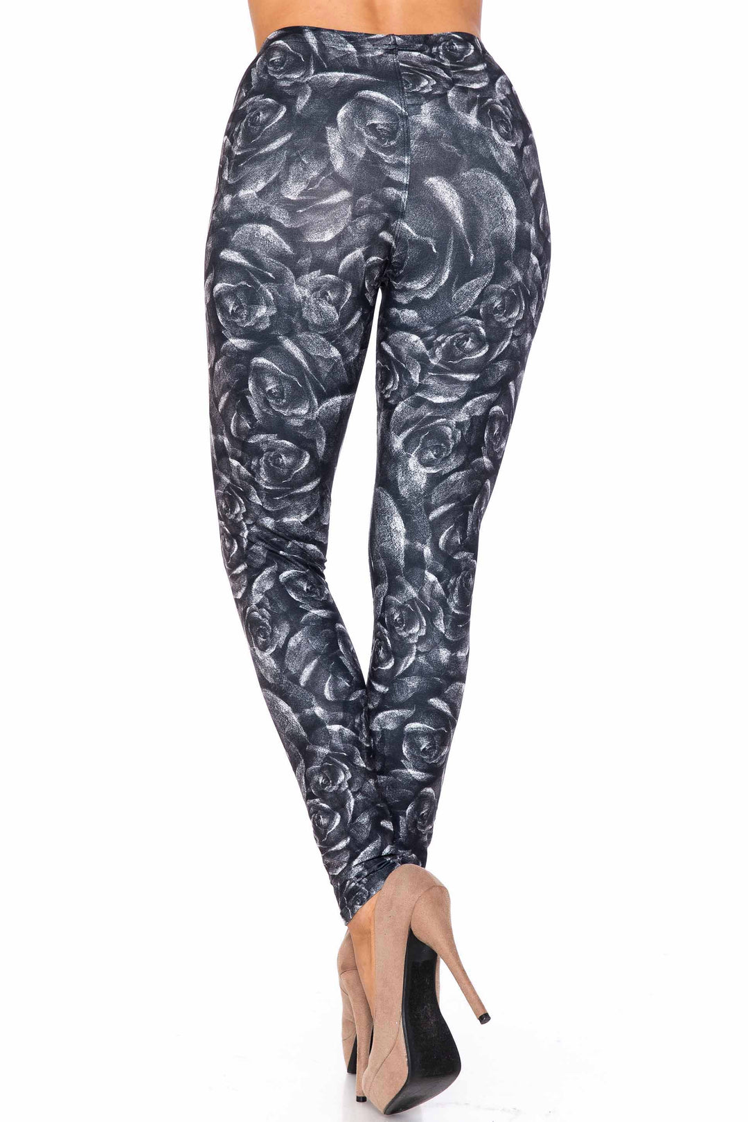 Wholesale Creamy Soft Monochrome Rose Floral Kids Leggings - USA Fashion