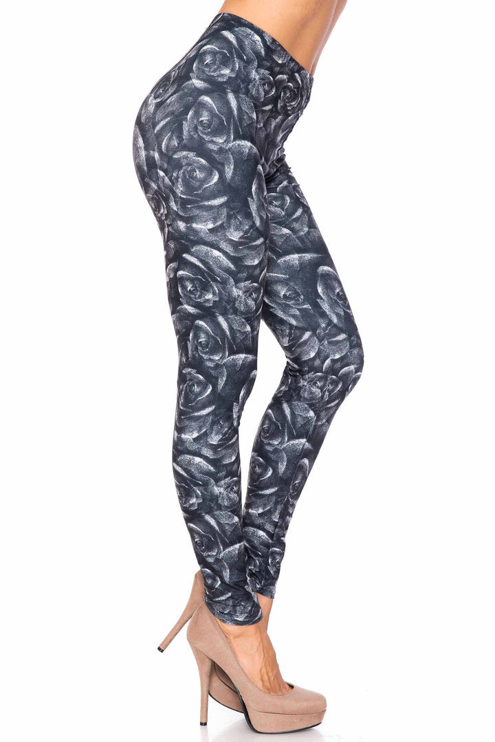 Wholesale Creamy Soft Monochrome Rose Floral Kids Leggings - USA Fashion