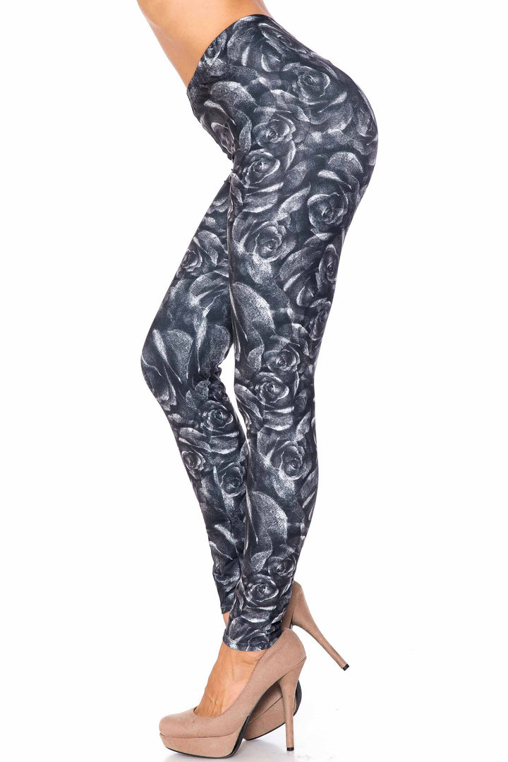 Wholesale Creamy Soft Monochrome Rose Floral Kids Leggings - USA Fashion