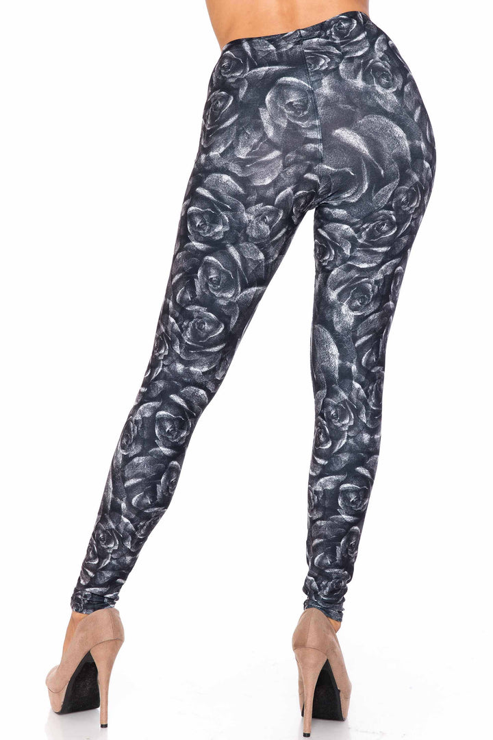 Wholesale Creamy Soft Monochrome Rose Floral Kids Leggings - USA Fashion