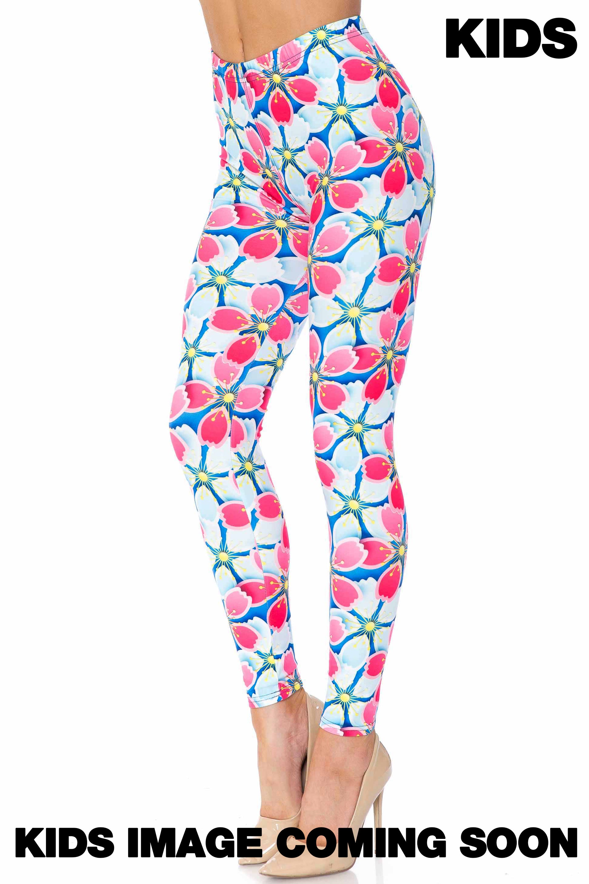 Wholesale Creamy Soft Pink and Blue Sunshine Floral Kids Leggings - USA Fashion
