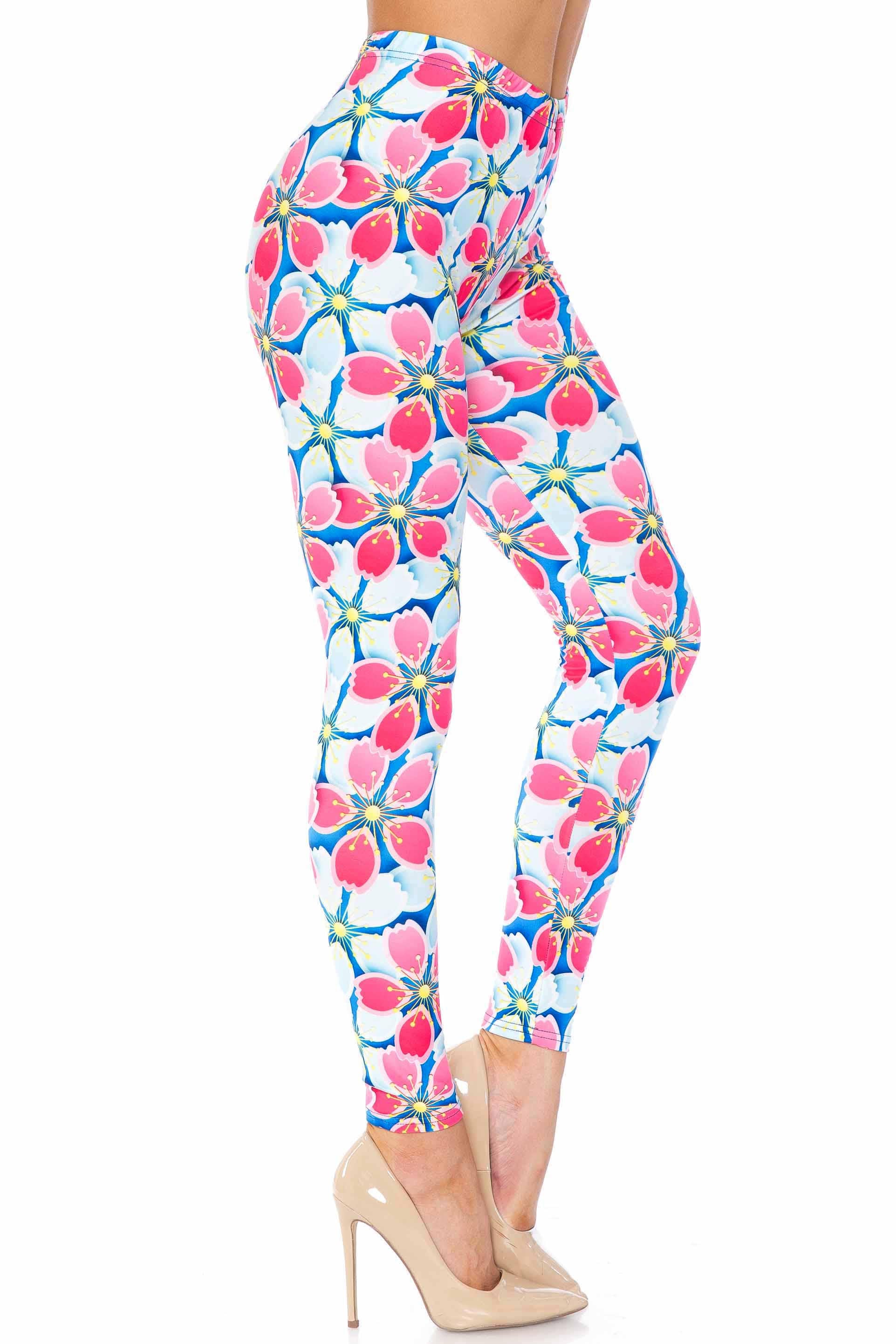Wholesale Creamy Soft Pink and Blue Sunshine Floral Kids Leggings - USA Fashion
