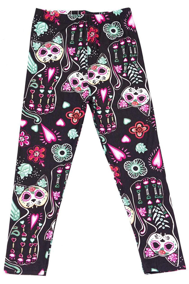 Wholesale Creamy Soft Sugar Skull Kitty Cats Kids Leggings - USA Fashion