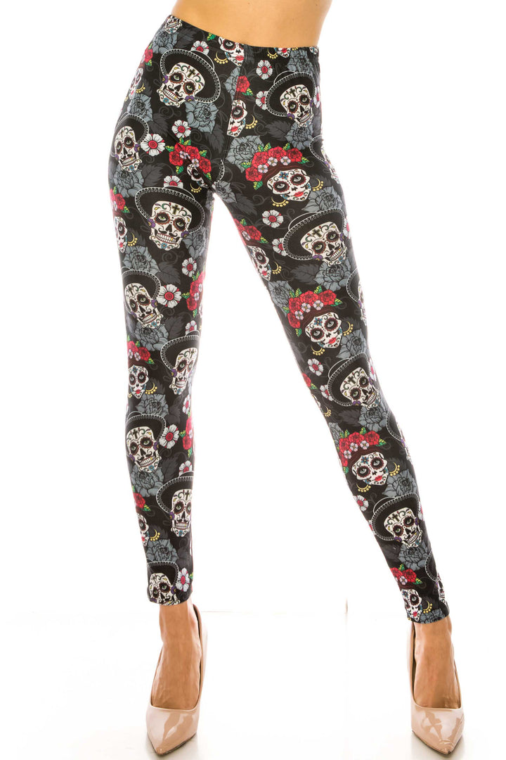 Wholesale Creamy Soft Sugar Skull Floral Kids Leggings - USA Fashion