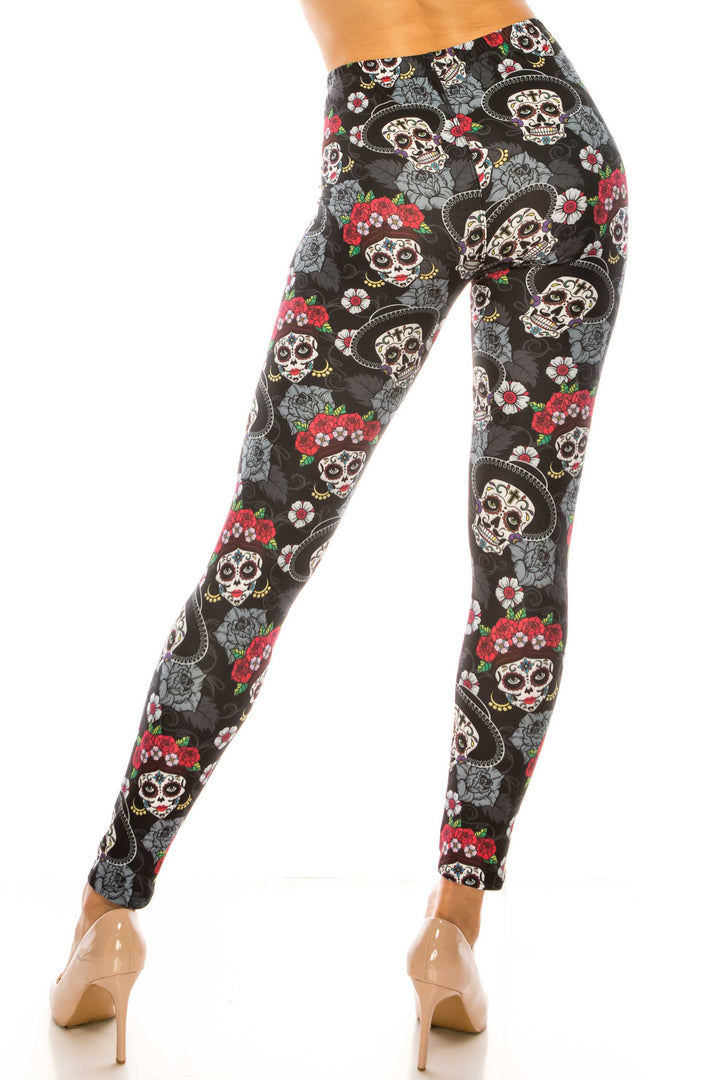 Wholesale Creamy Soft Sugar Skull Floral Kids Leggings - USA Fashion