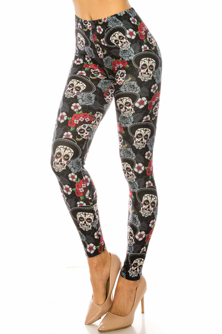 Wholesale Creamy Soft Sugar Skull Floral Kids Leggings - USA Fashion