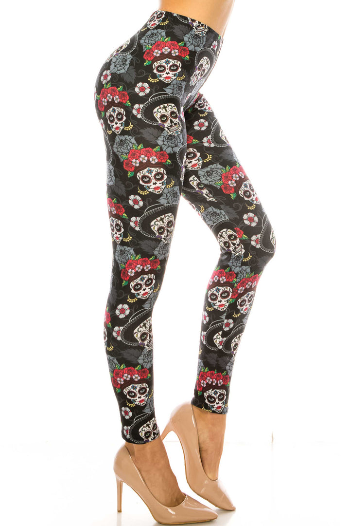 Wholesale Creamy Soft Sugar Skull Floral Kids Leggings - USA Fashion