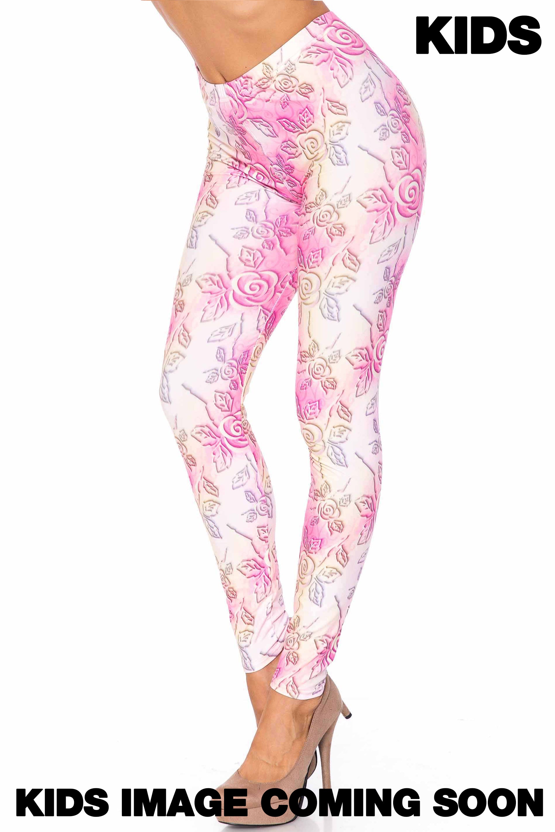 Wholesale Creamy Soft 3D Pastel Ombre Rose Kids Leggings - USA Fashion