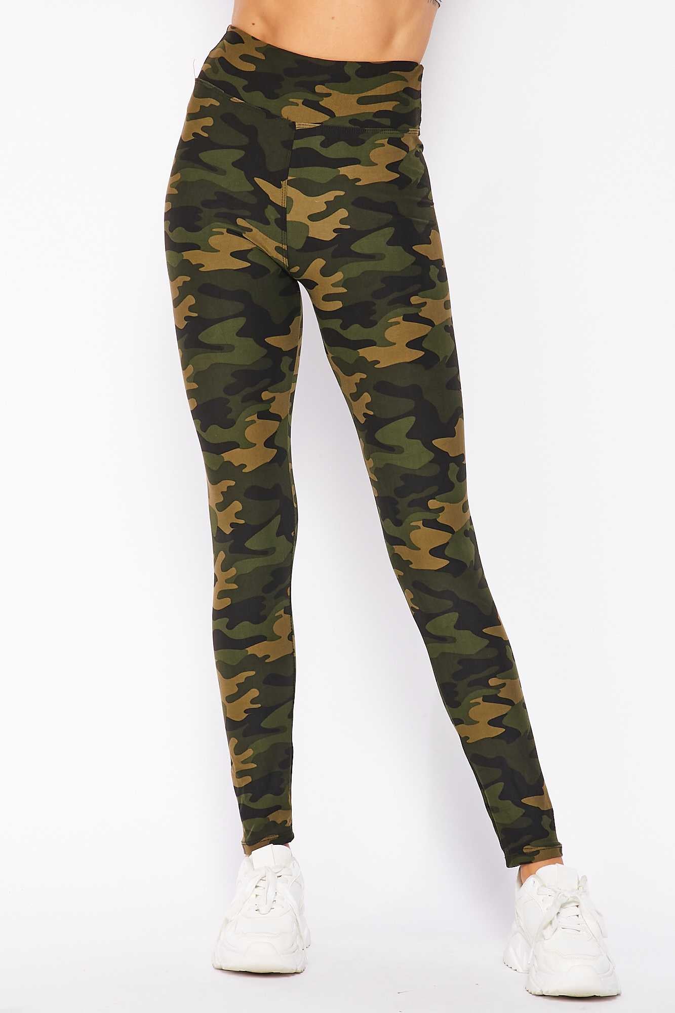Wholesale Buttery Smooth Olive Green Camouflage High Waist Plus Size Leggings