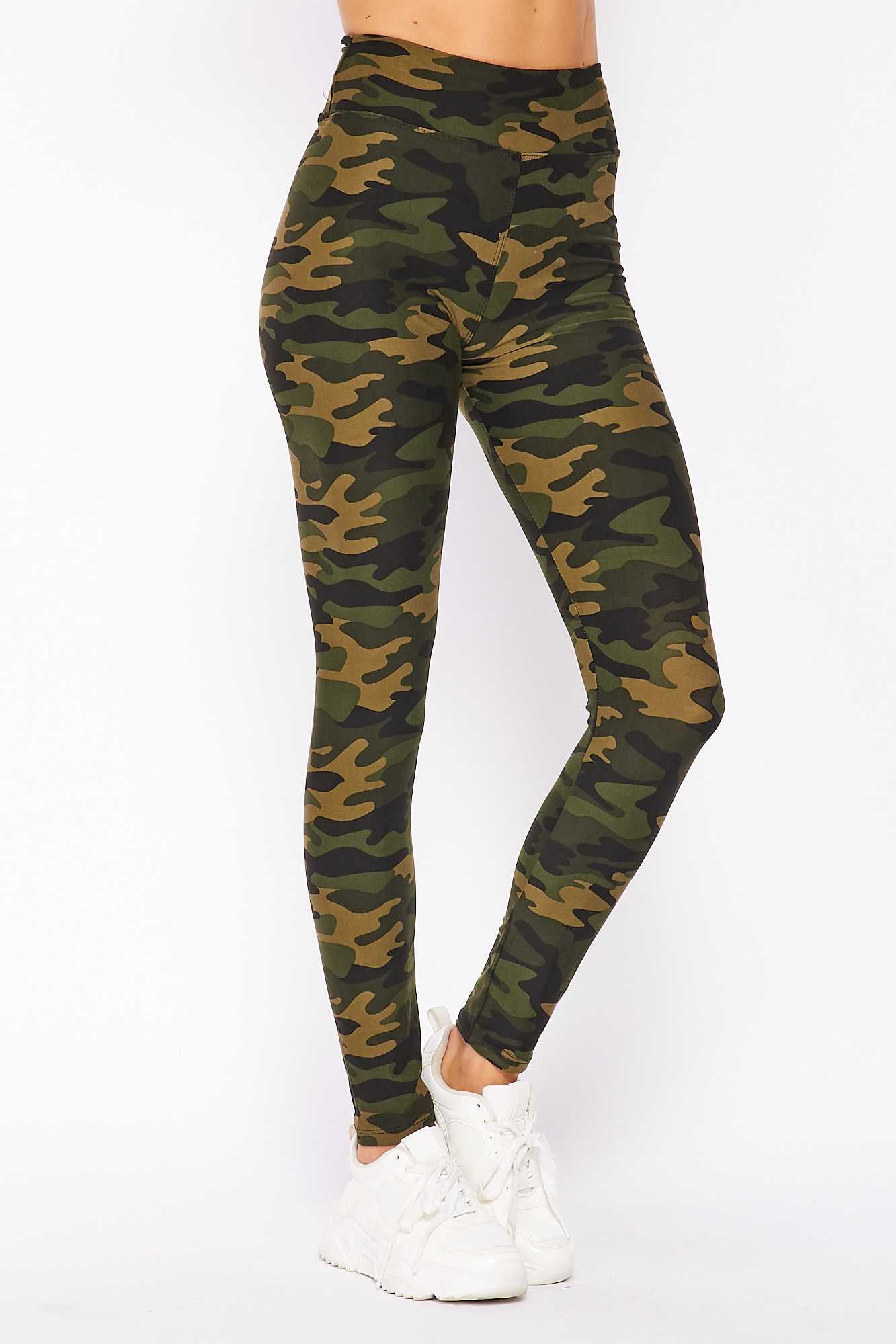 Wholesale Buttery Smooth Olive Green Camouflage High Waist Plus Size Leggings