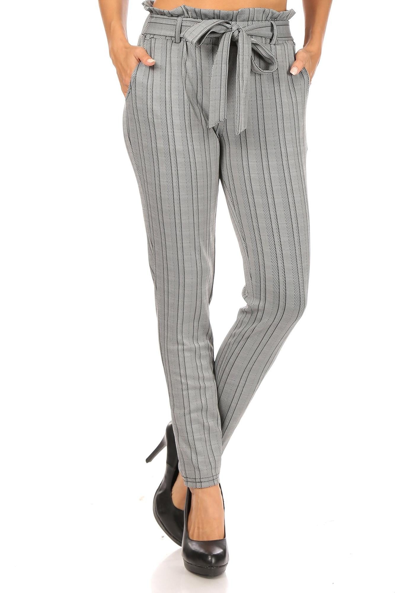 Wholesale Striped Chevron High Waisted Paper Bag Tie Front Pants