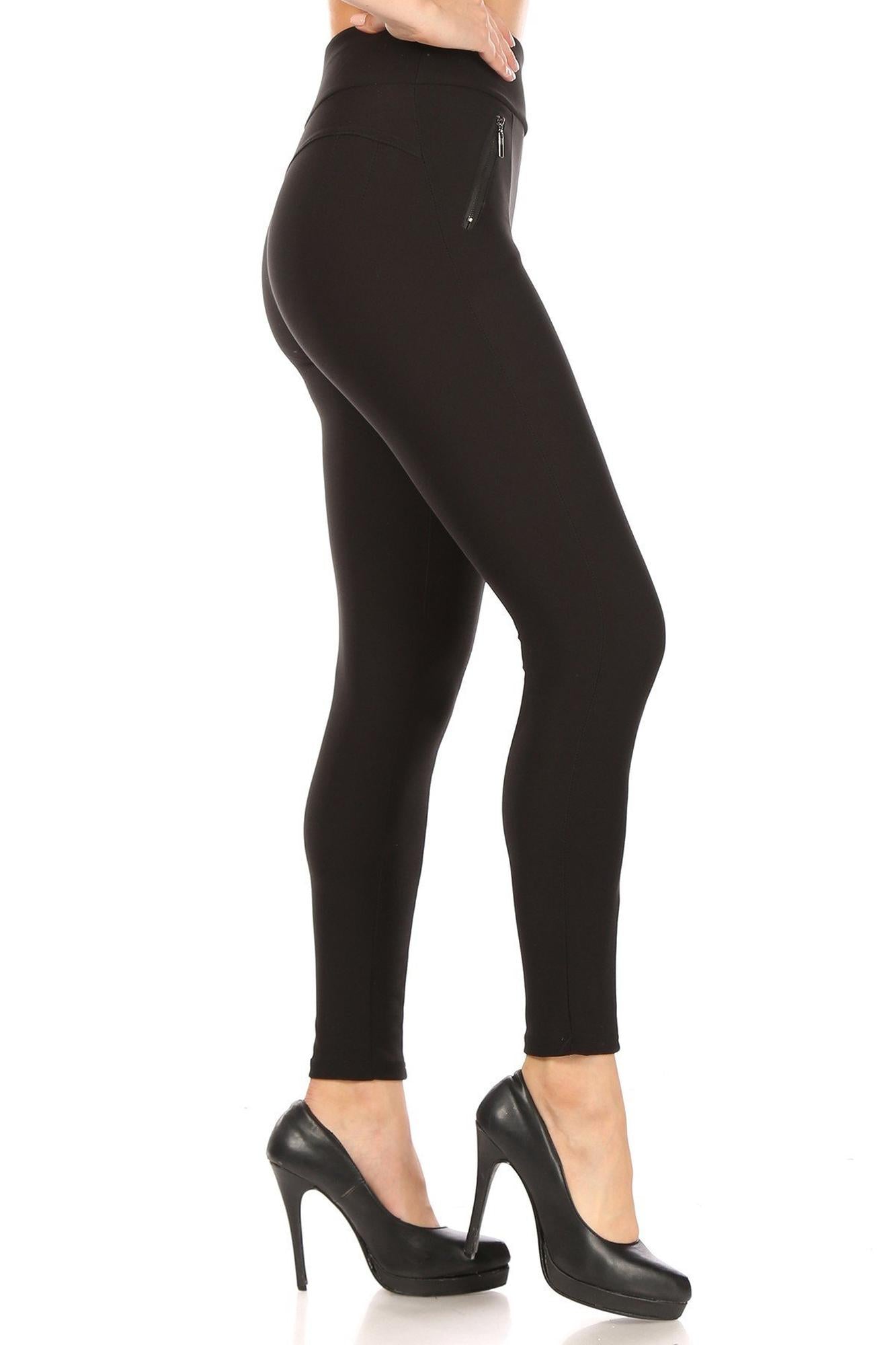Wholesale Black High Waisted Treggings with Zipper Pockets