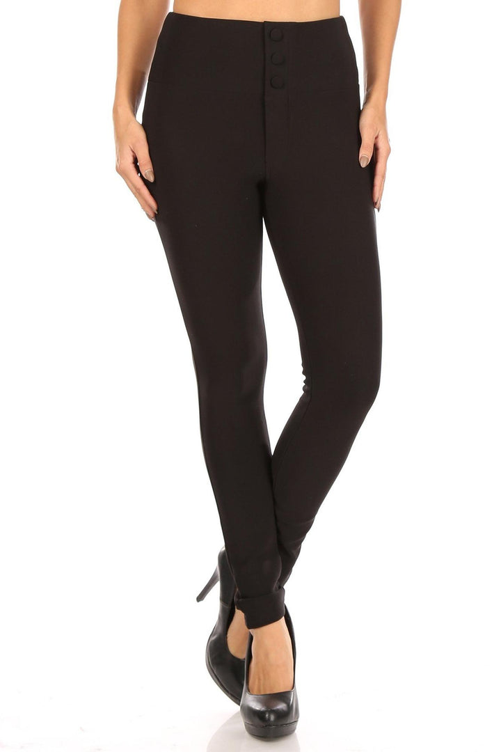 Wholesale Black Button Front High Waisted Body Sculpting Treggings