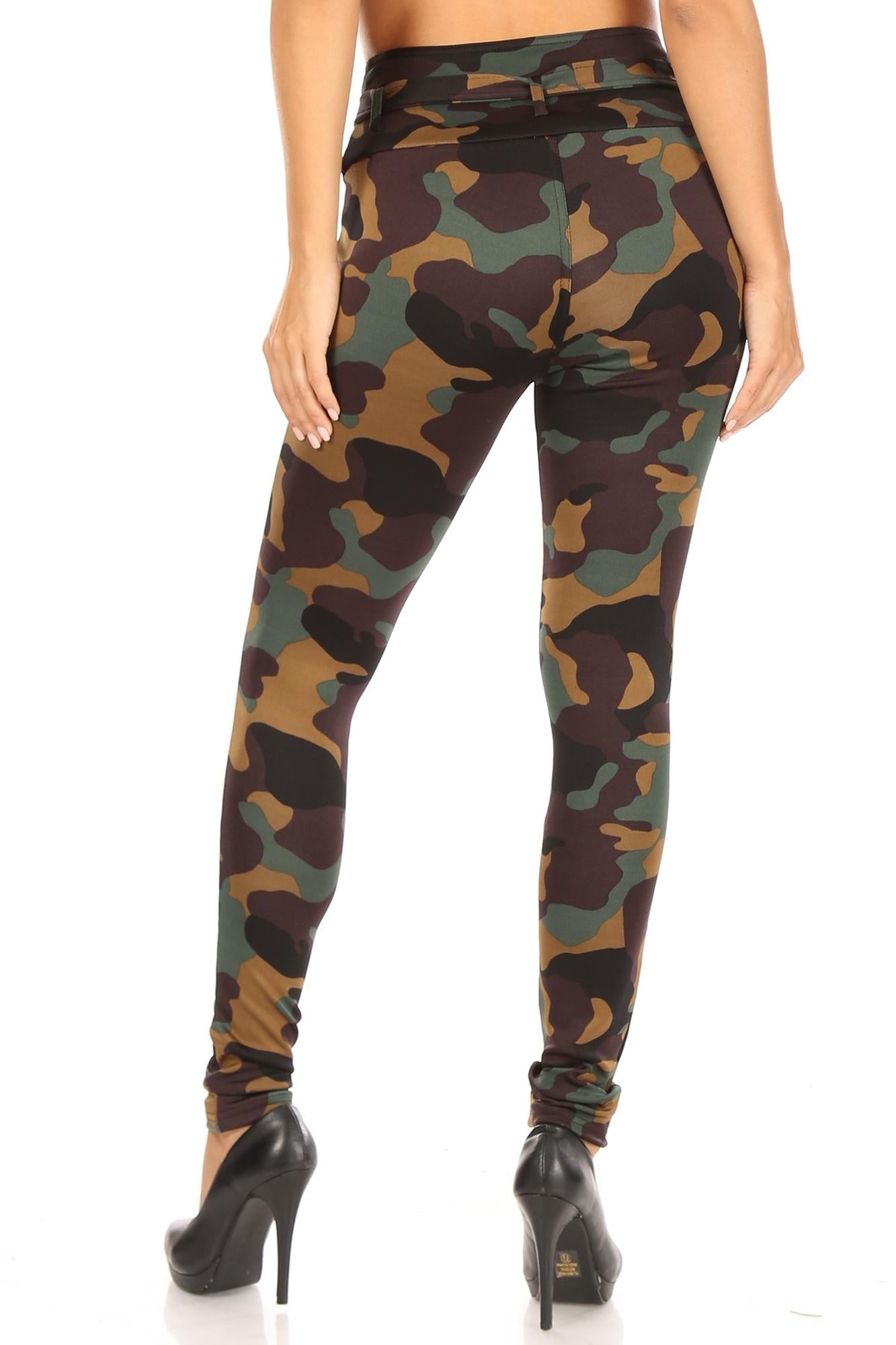 Wholesale Brown Camouflage High Waist Belted Treggings