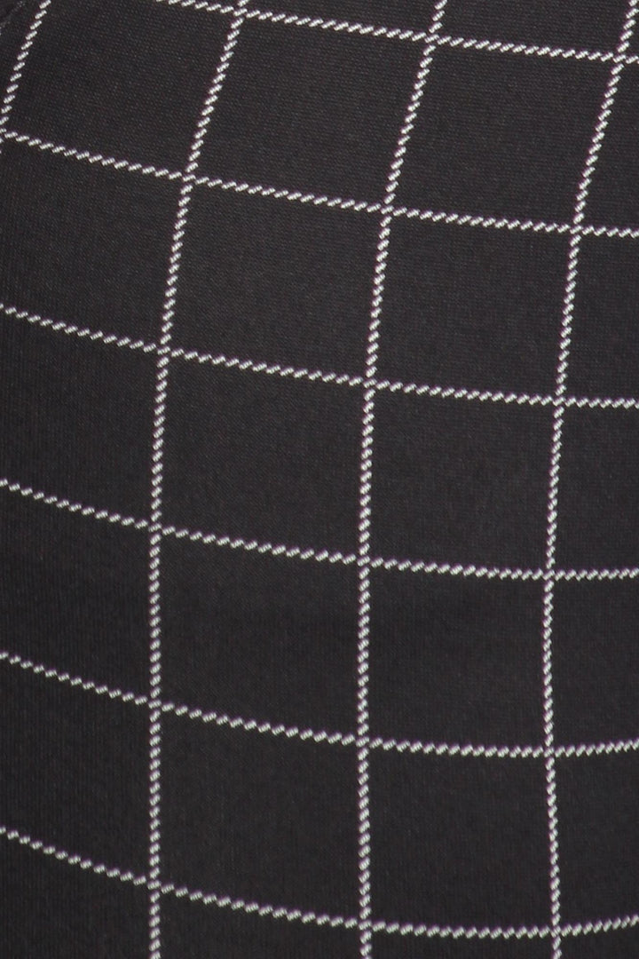 Wholesale Black and White Grid Print High Waisted Body Sculpting Treggings with Pockets