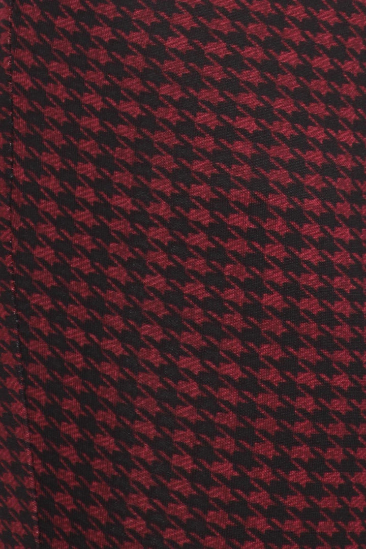 Wholesale Burgundy Houndstooth High Waisted Body Sculpting Treggings with Pockets