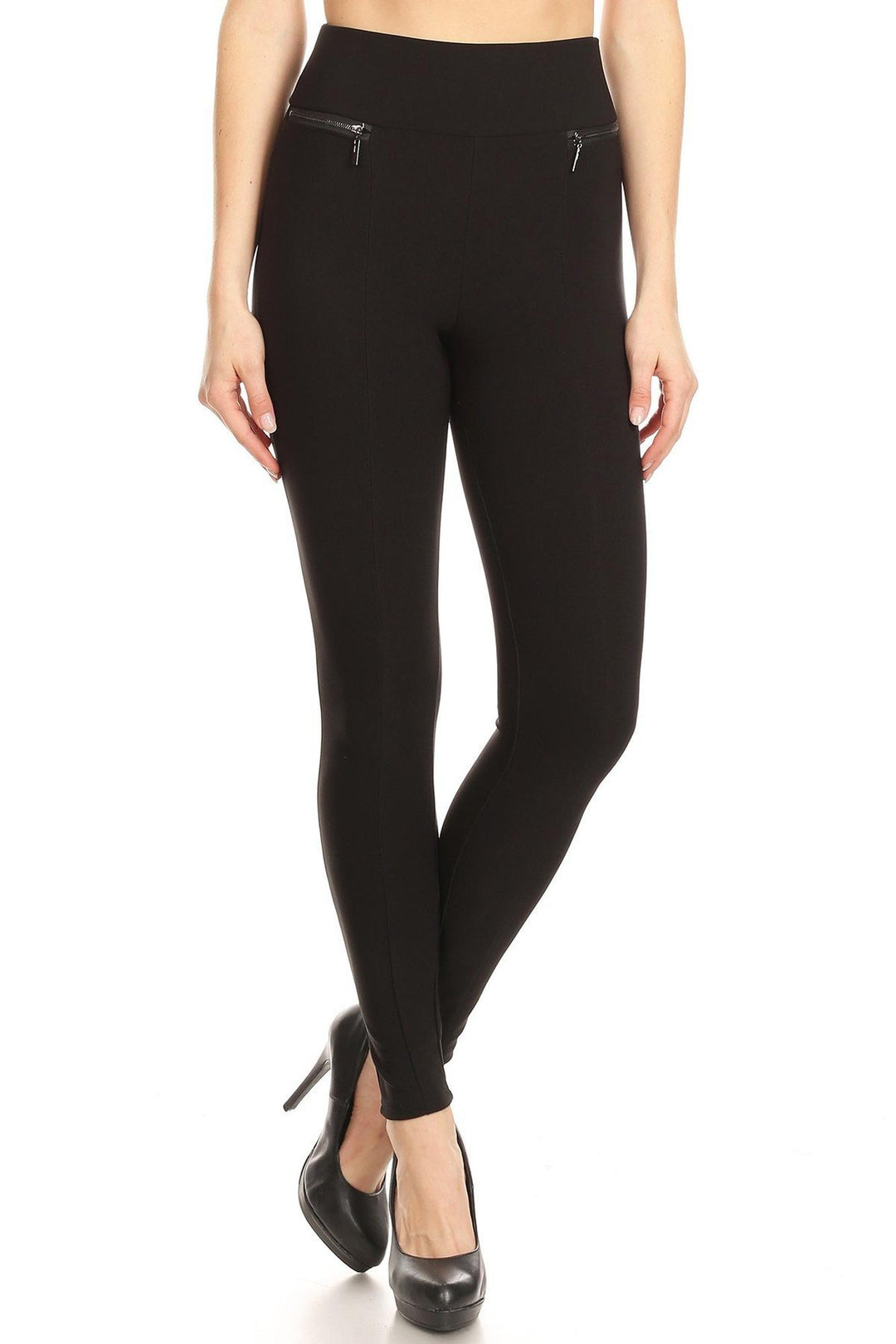 Wholesale Black High Waisted Body Sculpting Treggings with Zipper Accents
