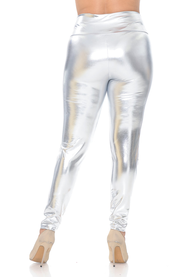 Wholesale Shiny Metallic High Waisted Plus Size Leggings