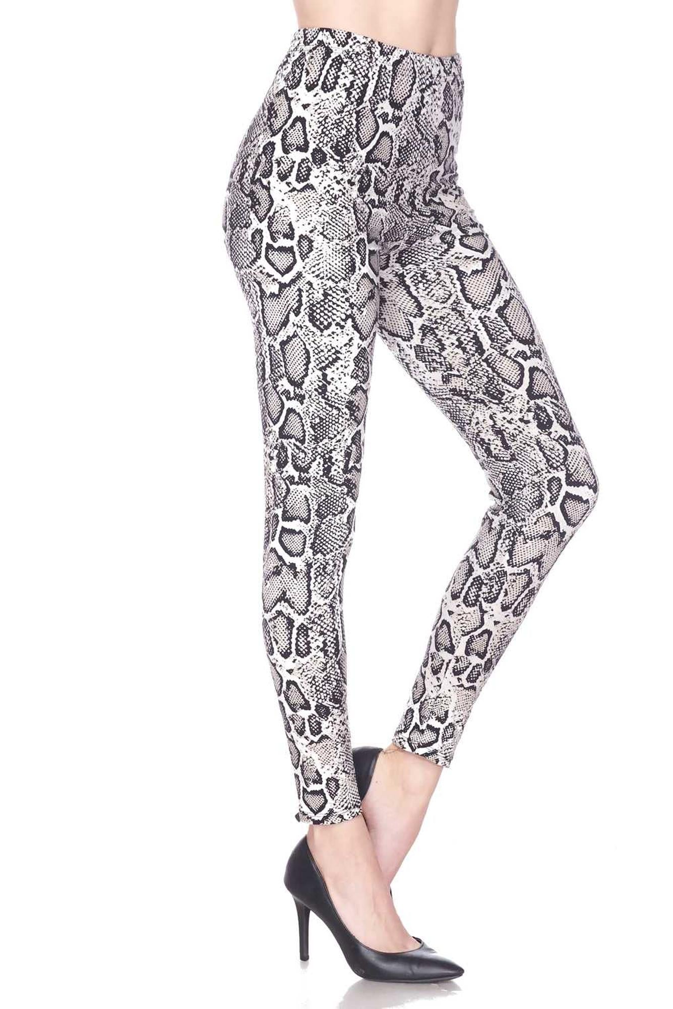 Wholesale Buttery Smooth Beige Boa Snakeskin Plus Size Leggings