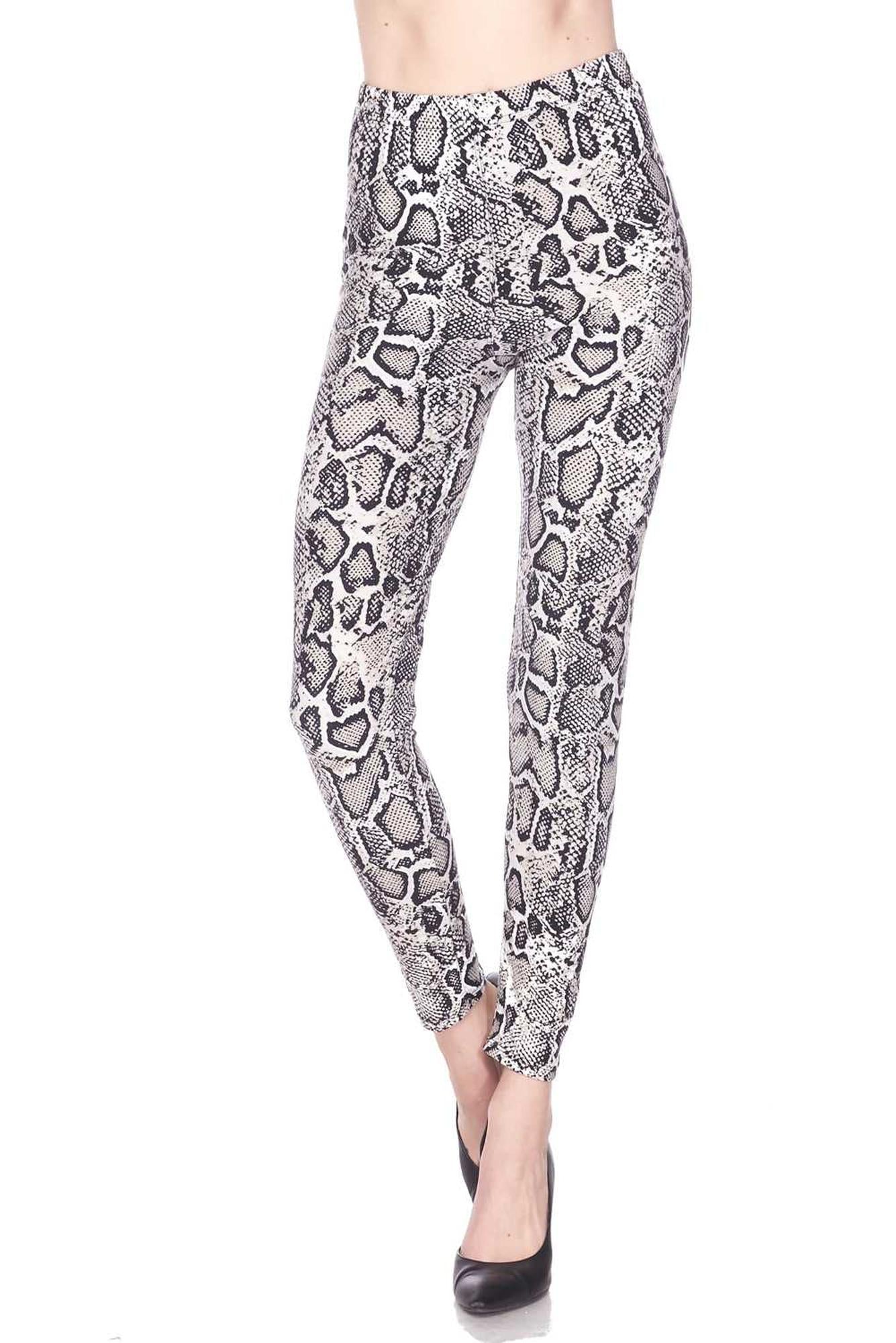 Wholesale Buttery Smooth Beige Boa Snakeskin Plus Size Leggings