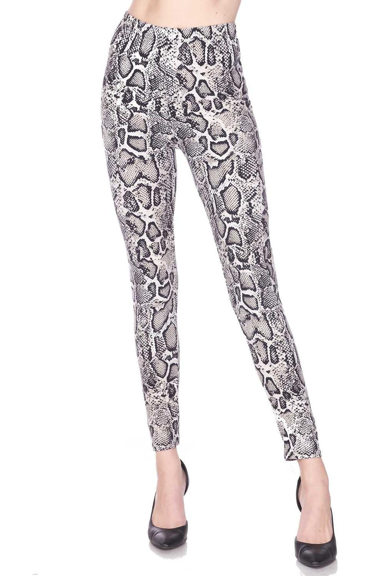 Wholesale Buttery Smooth Beige Boa Snakeskin Plus Size Leggings