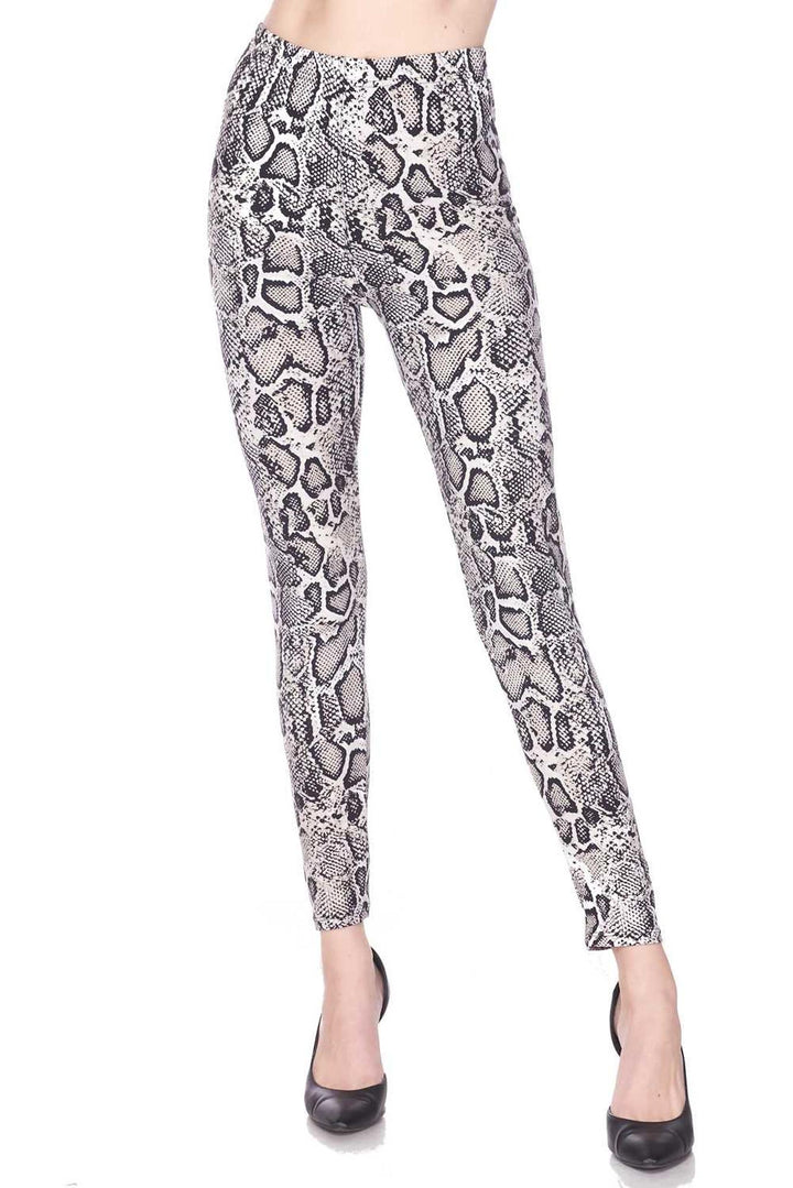Wholesale Buttery Smooth Beige Boa Snakeskin Plus Size Leggings